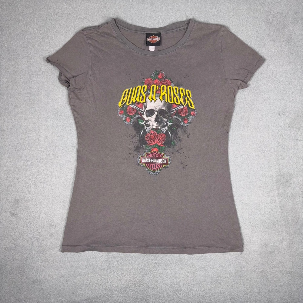 Guns N Roses Harley-Davidson Skull Roses Graphic Tee Wild Prairie MN Womens L